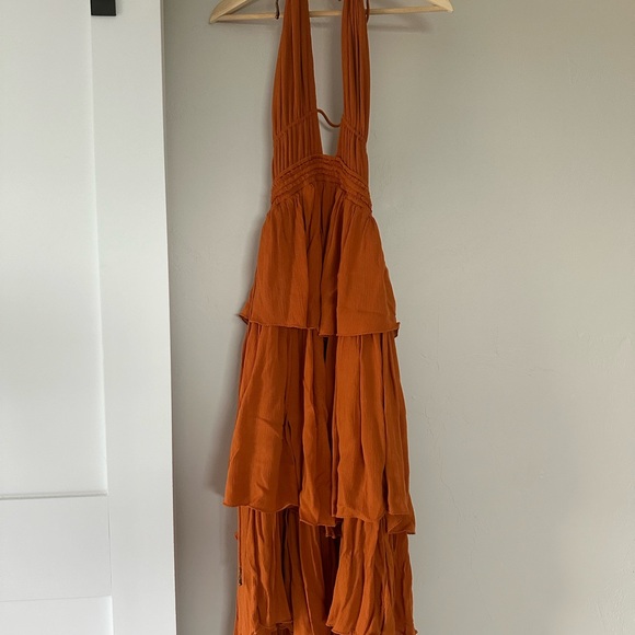 RARE - Free People Drop Dead Beauty Orange Halter Maxi Dress - Picture 3 of 5